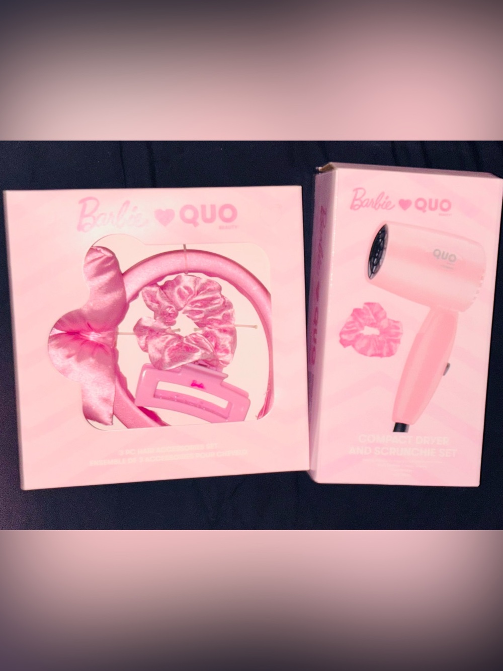 Barbie x Quo Limited Edition Travel Hairdryer & Scrunchie & Hair Accessories Set